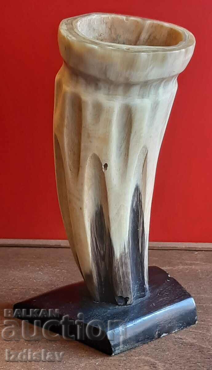 Handmade buffalo horn pencil holder