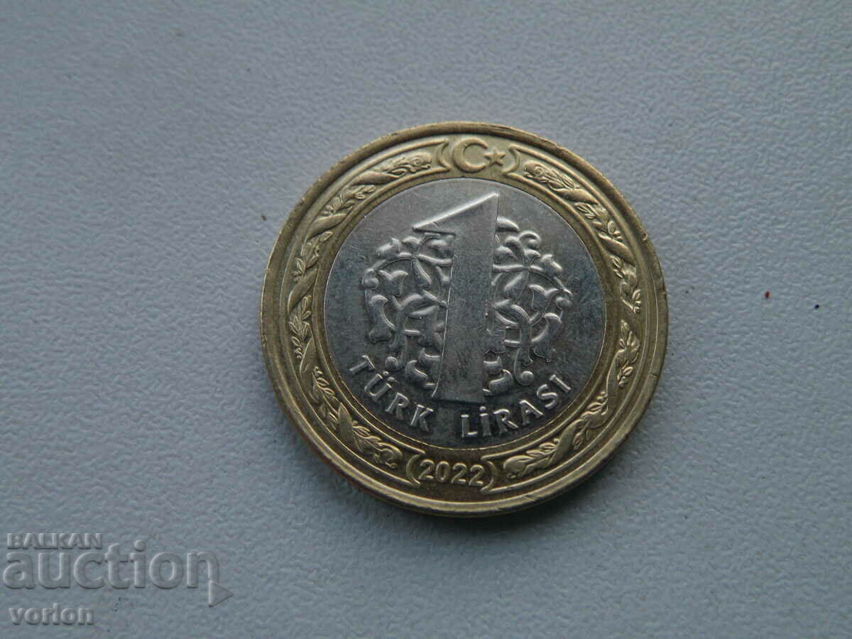 Монета 1 лира – 2022 г. Турция.