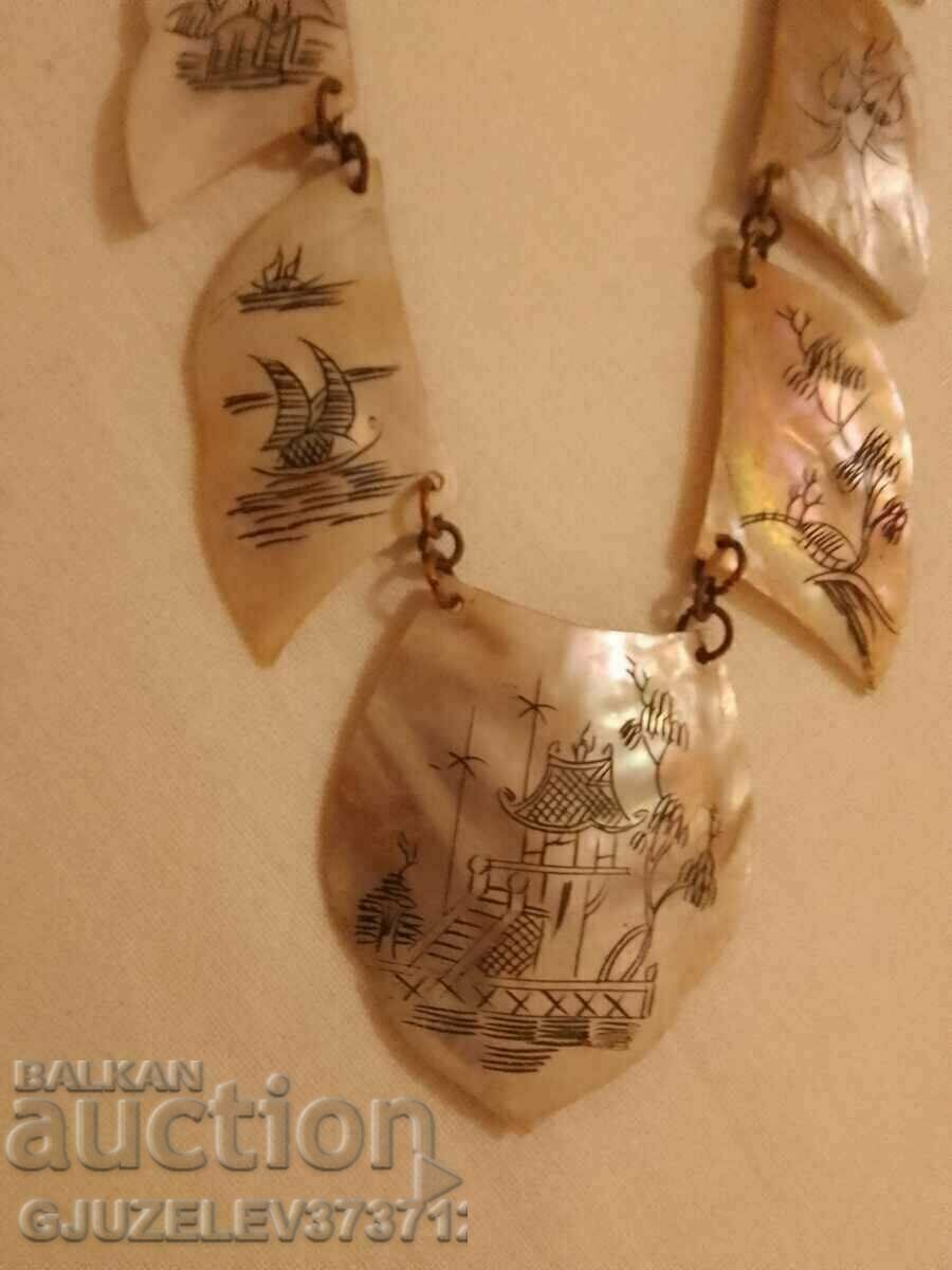 Asian Rare Authentic Silver Painted Mother of Pearl Necklace - 5 Asian Rare Authentic Silver Painted Mother of Pearl Necklace - 5