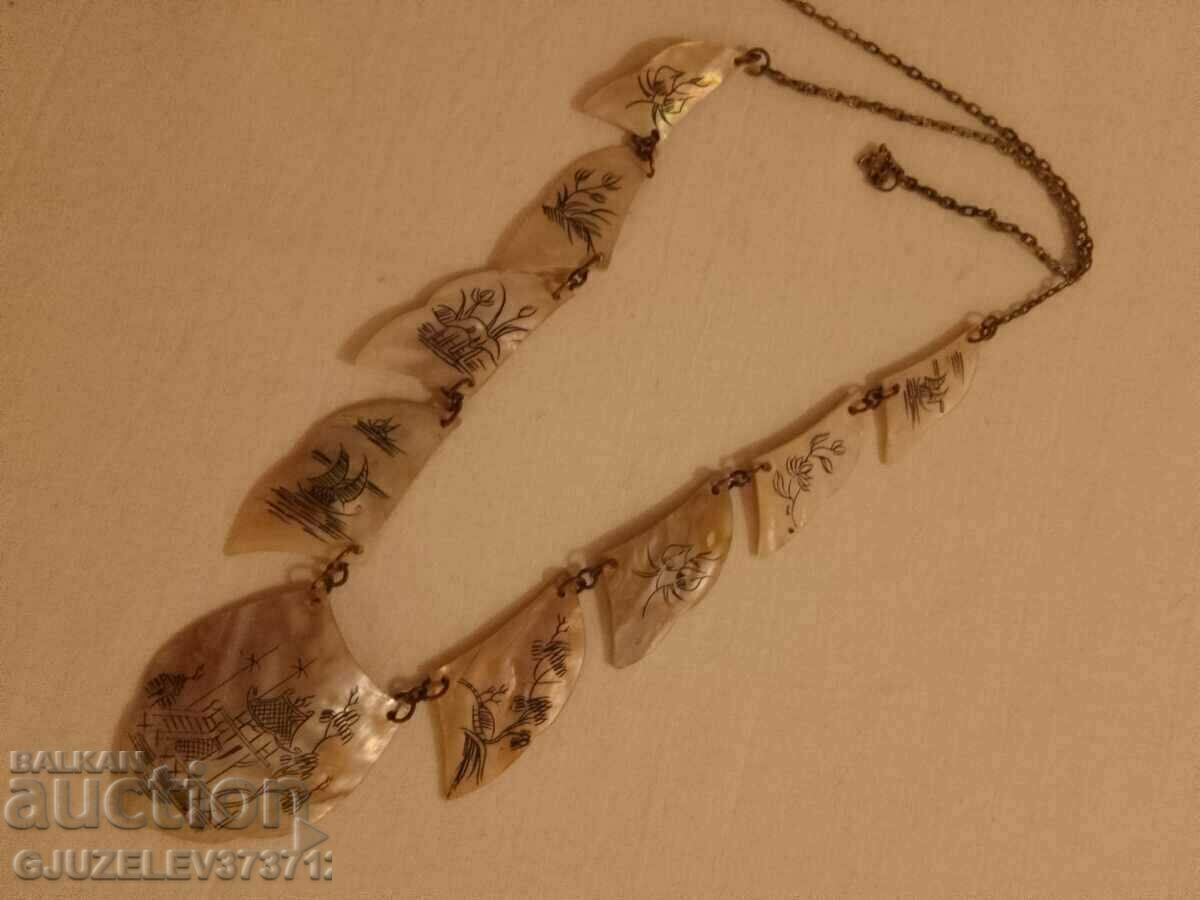 Asian Rare Authentic Silver Painted Mother of Pearl Necklace - 6 Asian Rare Authentic Silver Painted Mother of Pearl Necklace - 6