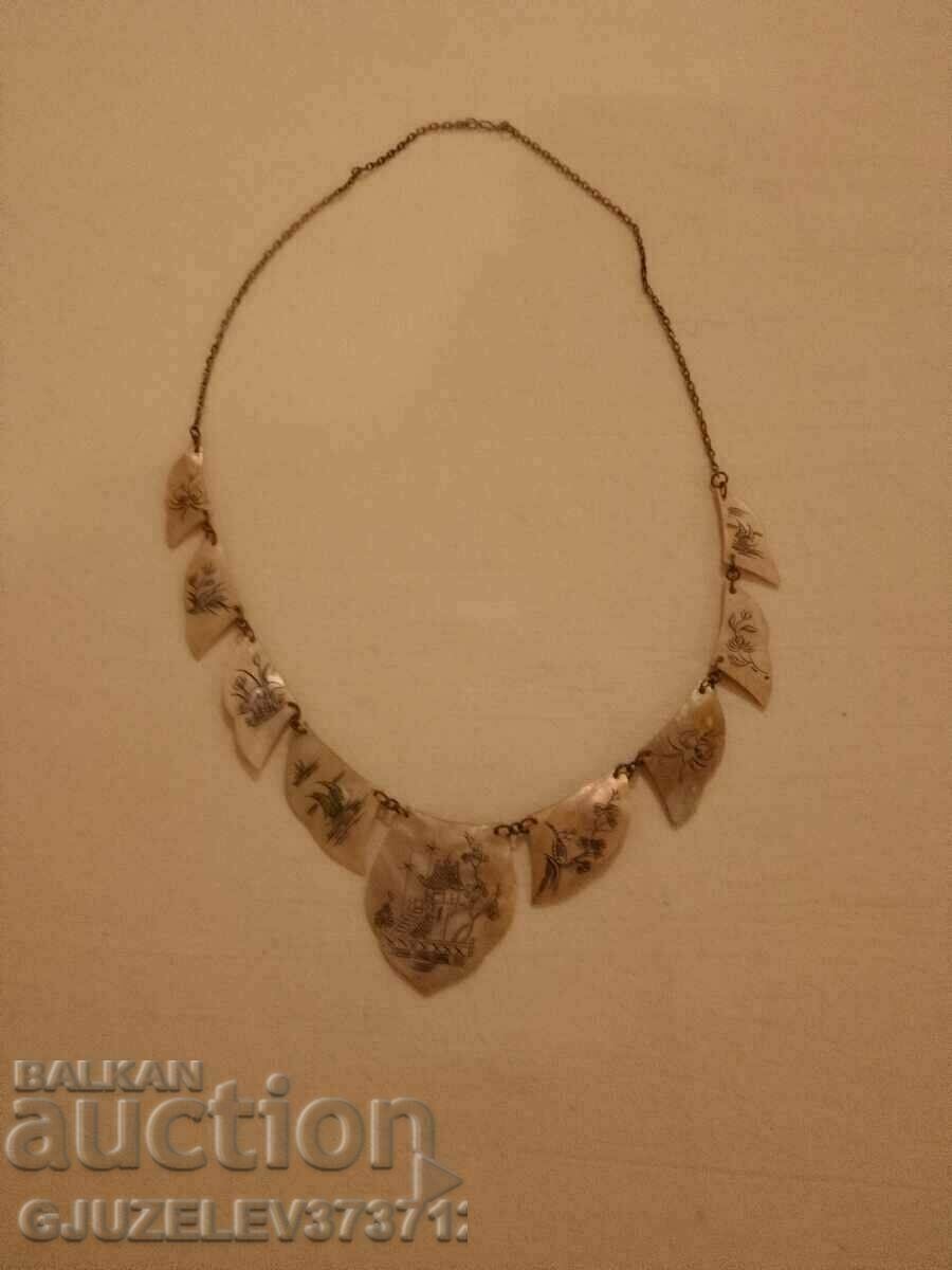 Asian Rare Authentic Silver Painted Mother of Pearl Necklace Asian Rare Authentic Silver Painted Mother of Pearl Necklace