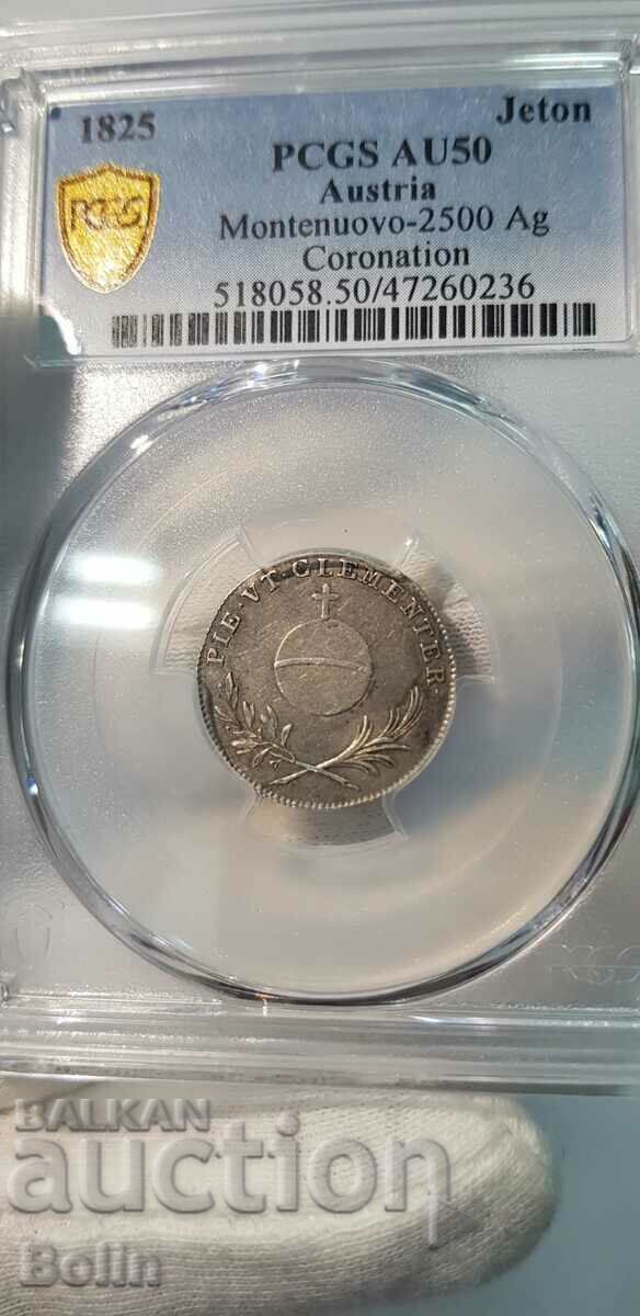 AU 50 - Austrian Silver Table Jeton 1825 Coronation - 5 AU 50 - Austrian Silver Table Jeton 1825 Coronation - 5