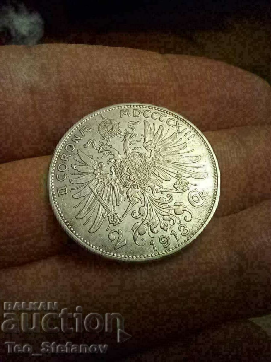 2 crowns 1913 Austria silver