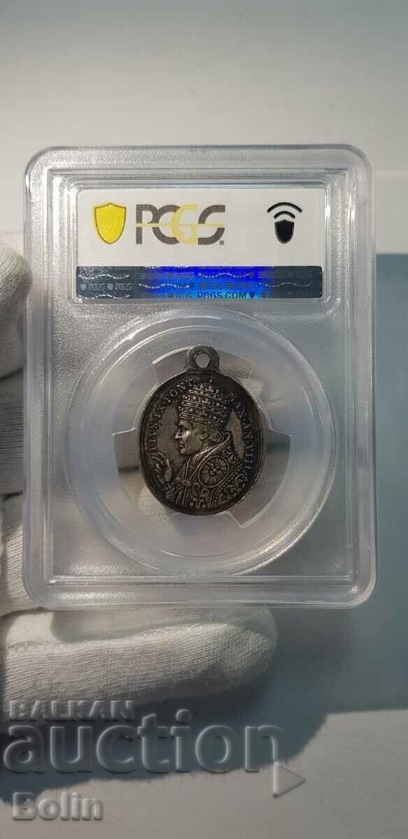 Livrarea AU 58 medalie italiană cu jetoane de argint rar 1854 Livrarea AU 58 medalie italiană cu jetoane de argint rar 1854