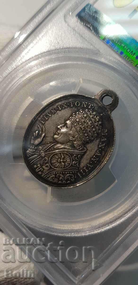 AU 58 medalie italiană cu jetoane de argint rar 1854 - 5 AU 58 medalie italiană cu jetoane de argint rar 1854 - 5