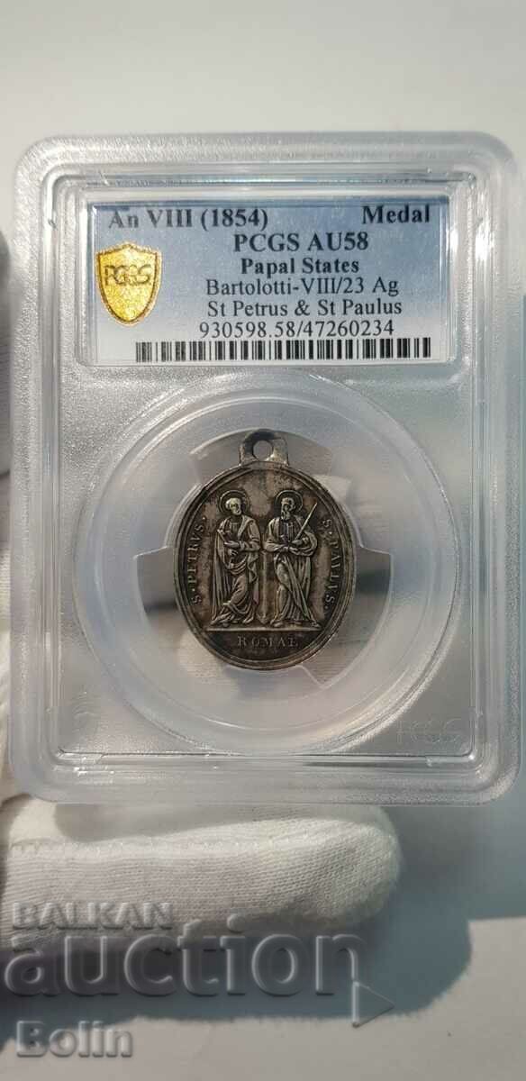 AU 58 medalie italiană cu jetoane de argint rar 1854 - 7 AU 58 medalie italiană cu jetoane de argint rar 1854 - 7