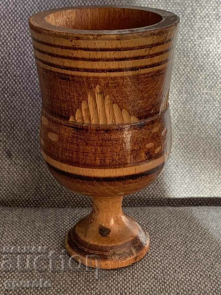 Auction Old wooden goblet, glass Auction Old wooden goblet, glass