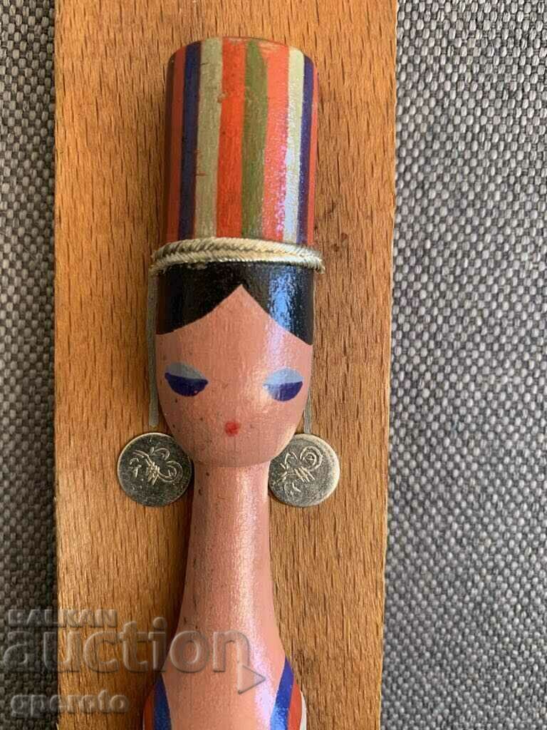 Auction  Wooden old ethnic panel with a woman