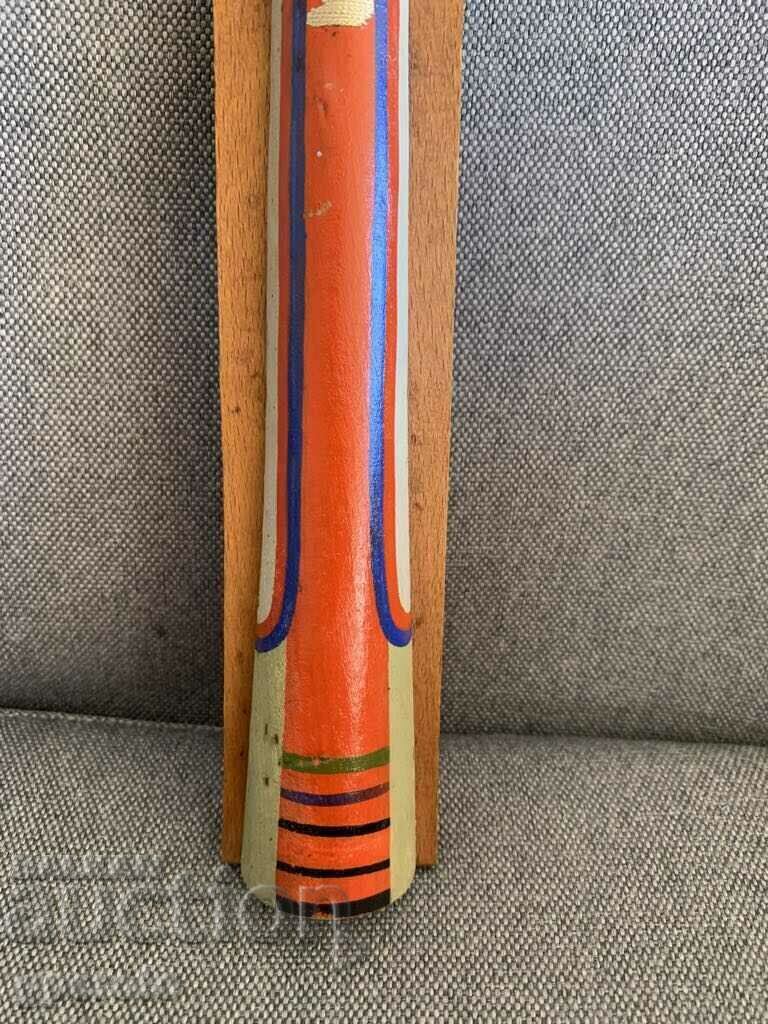 Delivery of Wooden old ethnic panel with a woman Delivery of Wooden old ethnic panel with a woman