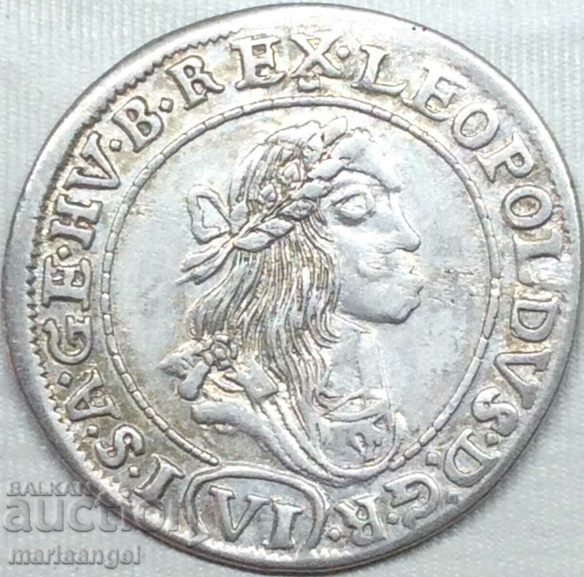 Австрия 6 кройцера Леополд голямо сребро