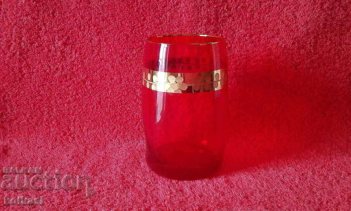 Old Crystal Red Vase Gilt