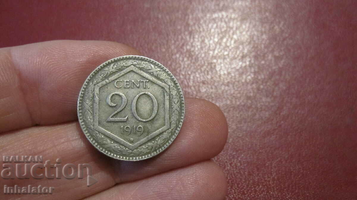 1919 20 centesimi Italia litera R gura netedă