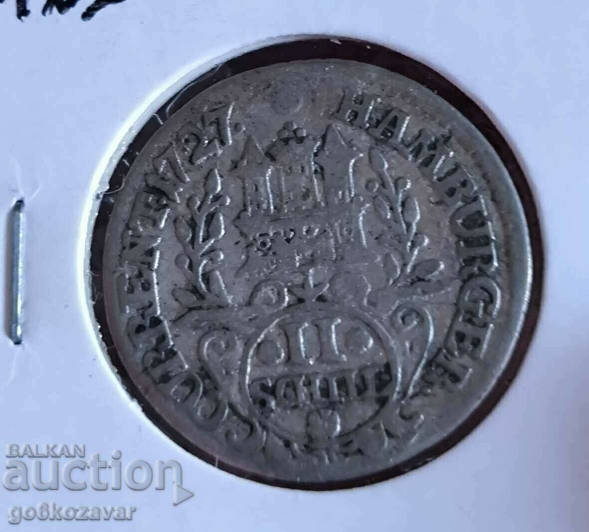 Germany Hamburg 2 shillings 1727 Silver ! Rare!