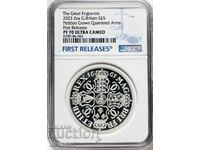 2023 - Petition Crown Quartered Arms - 2oz £5 - NGC PF70