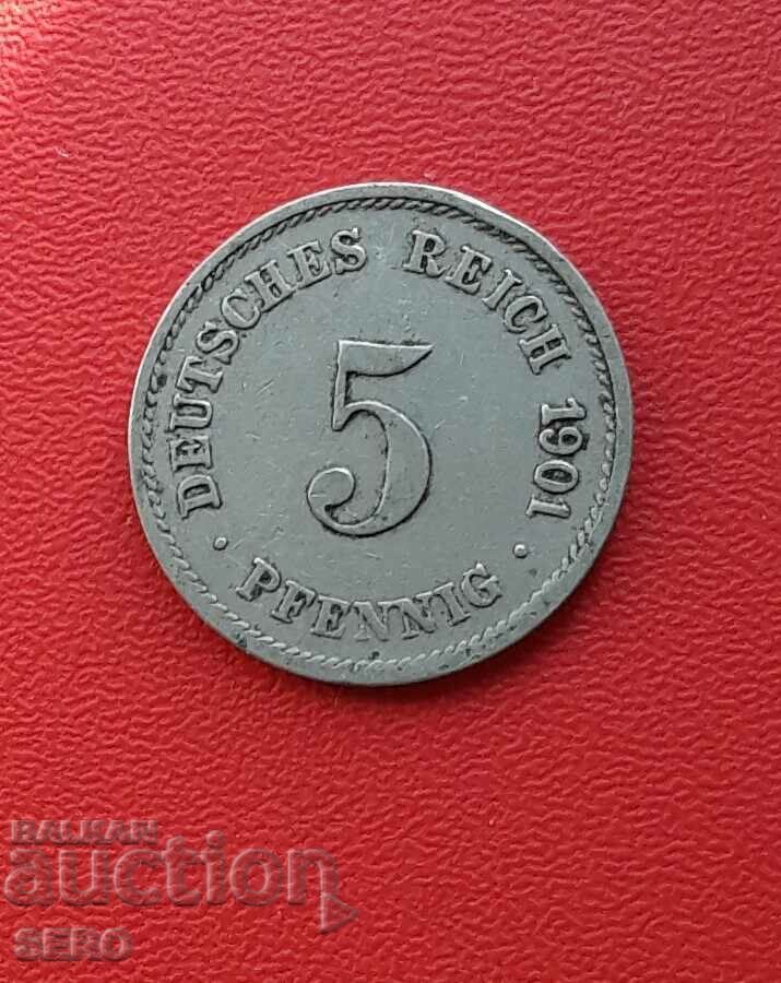Germany-5 Pfennig 1901 G-Karlsruhe-rare