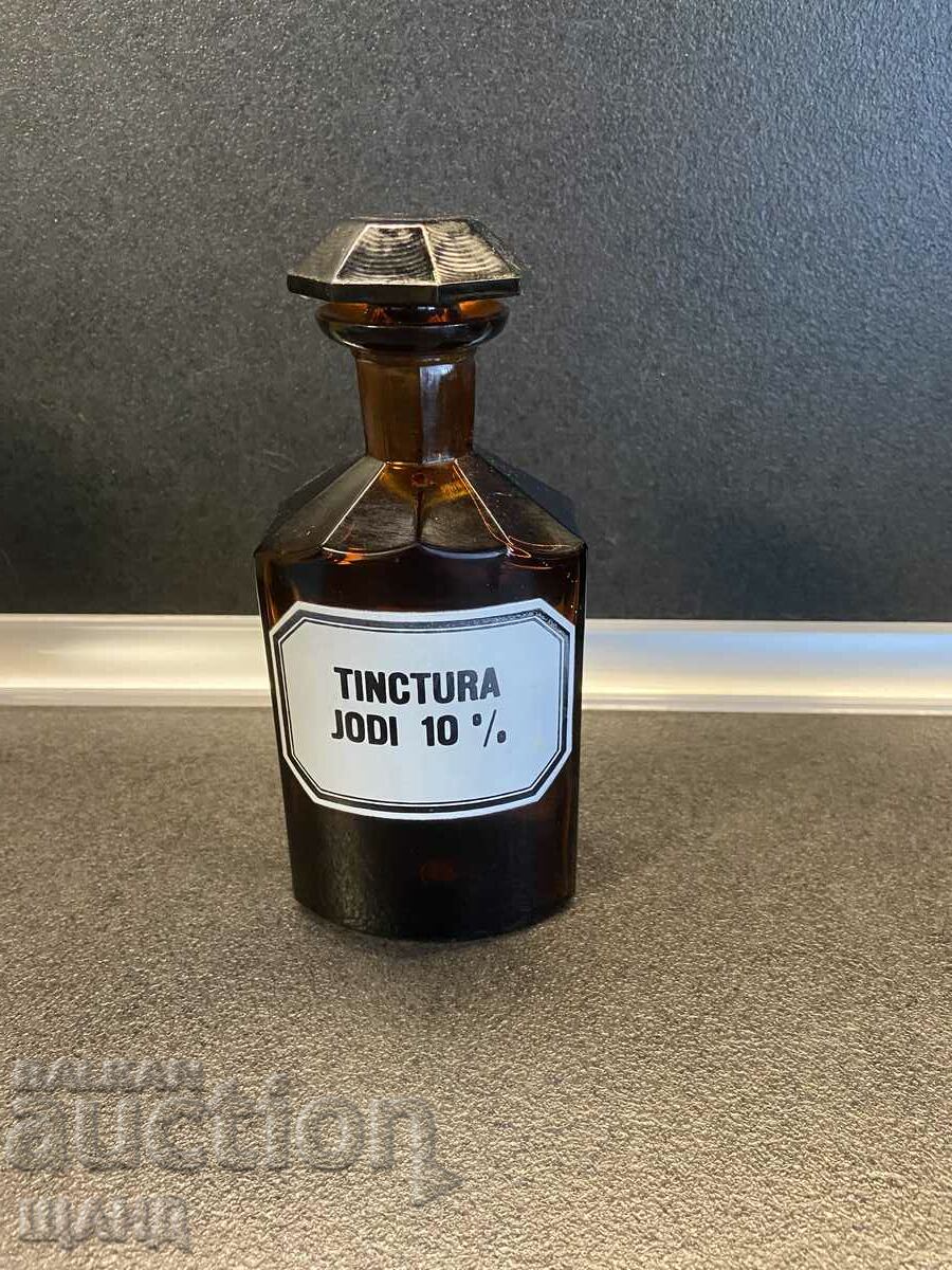 Old Glass Apothecary Bottle Jar Pharmacy TINCTURA JODI