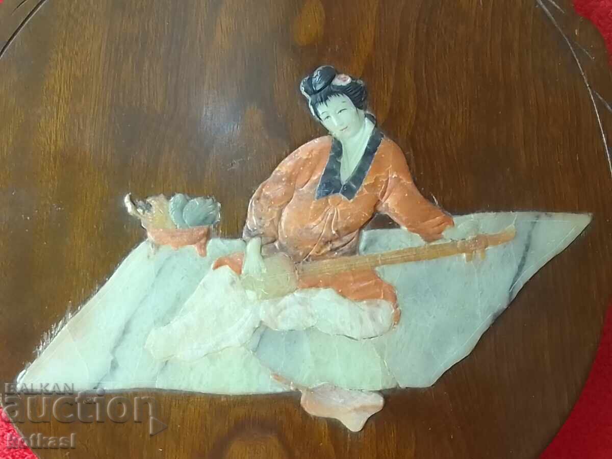 Wooden panel with musician semi-precious stone jade with price 135.50 BGN | € 69.28