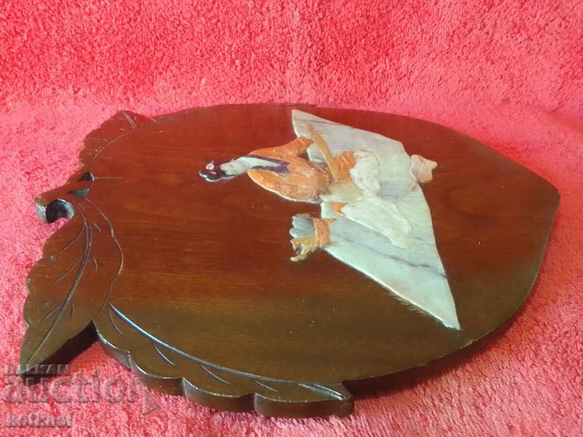 Wooden panel with musician semi-precious stone jade - 5