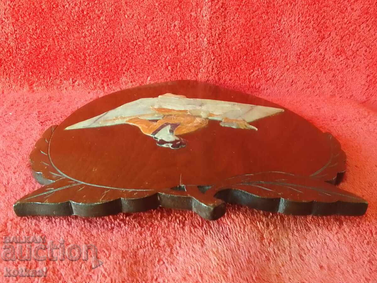 Wooden panel with musician semi-precious stone jade - 6