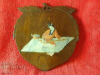 Wooden panel with musician semi-precious stone jade