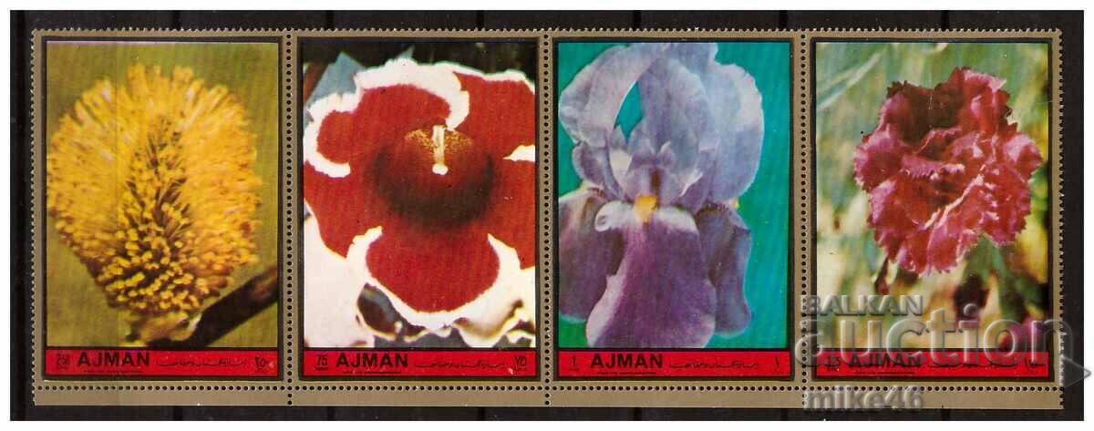 AJMAN 1972 Bandă transparentă cu flori de 4 timbre