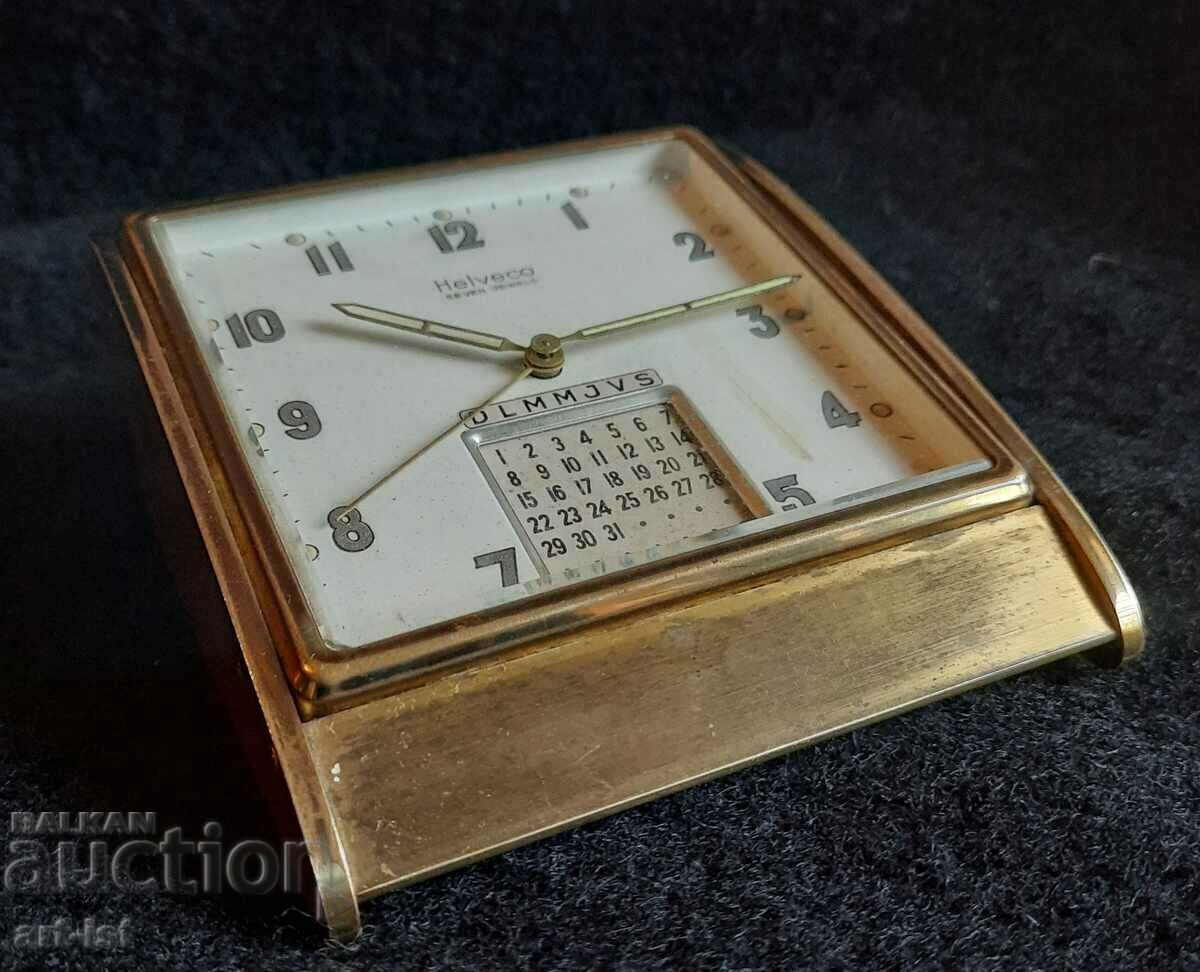 Ceas de masă cu calendar elvețian din alamă