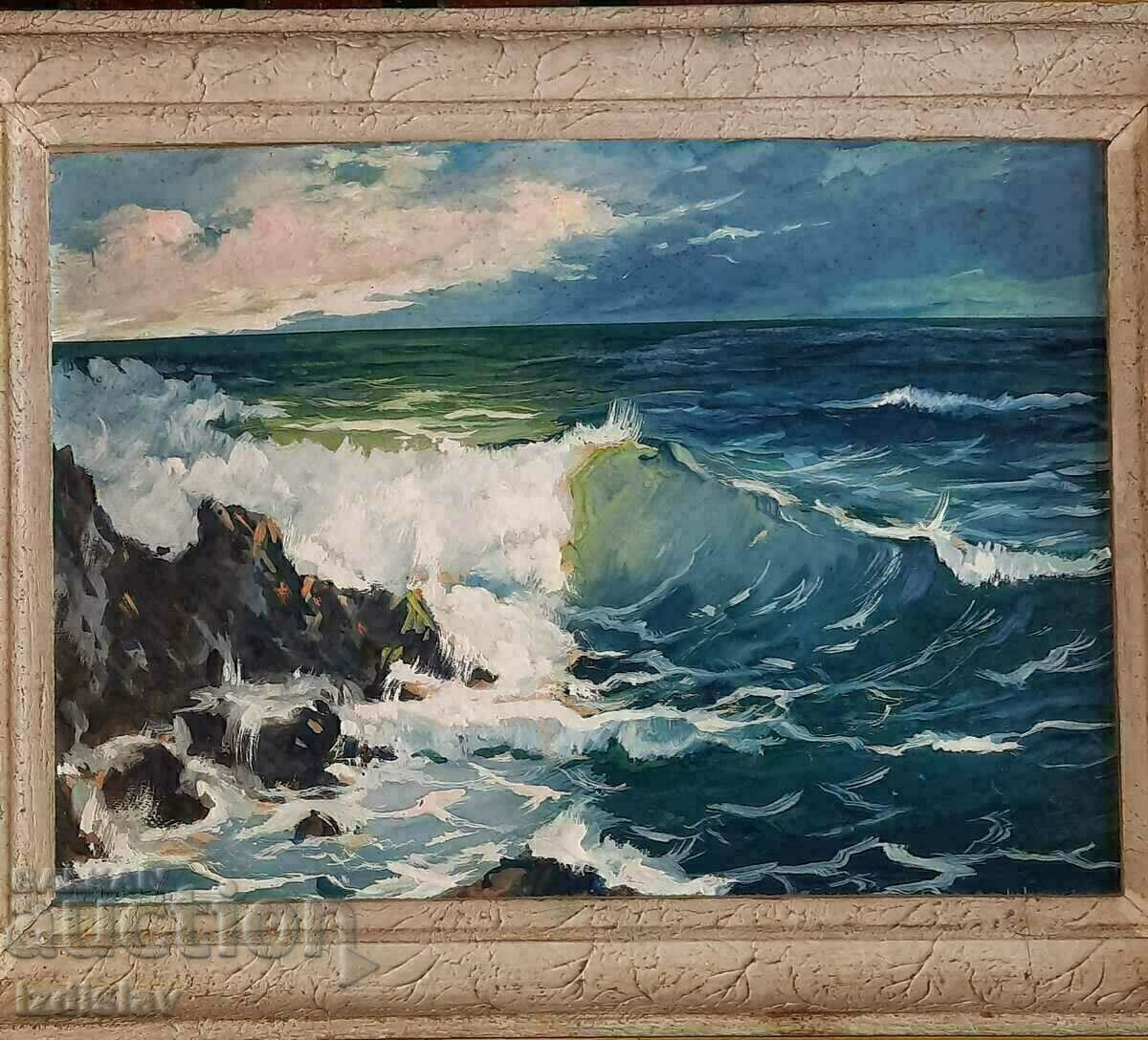 Old seascape by artist Petar Petrov, 1974