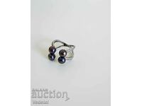 Silver ring, necklace and earrings set with black natural pearl