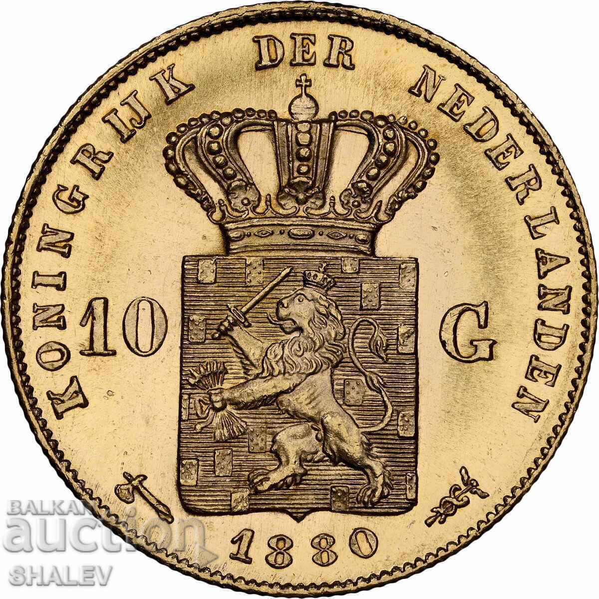 Livrarea 10 Gulden 1880 Olanda - MS65 NGC (aur) Livrarea 10 Gulden 1880 Olanda - MS65 NGC (aur)