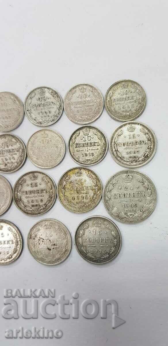 Auction 15 pieces Russian royal coins, silver kopecks coin Auction 15 pieces Russian royal coins, silver kopecks coin