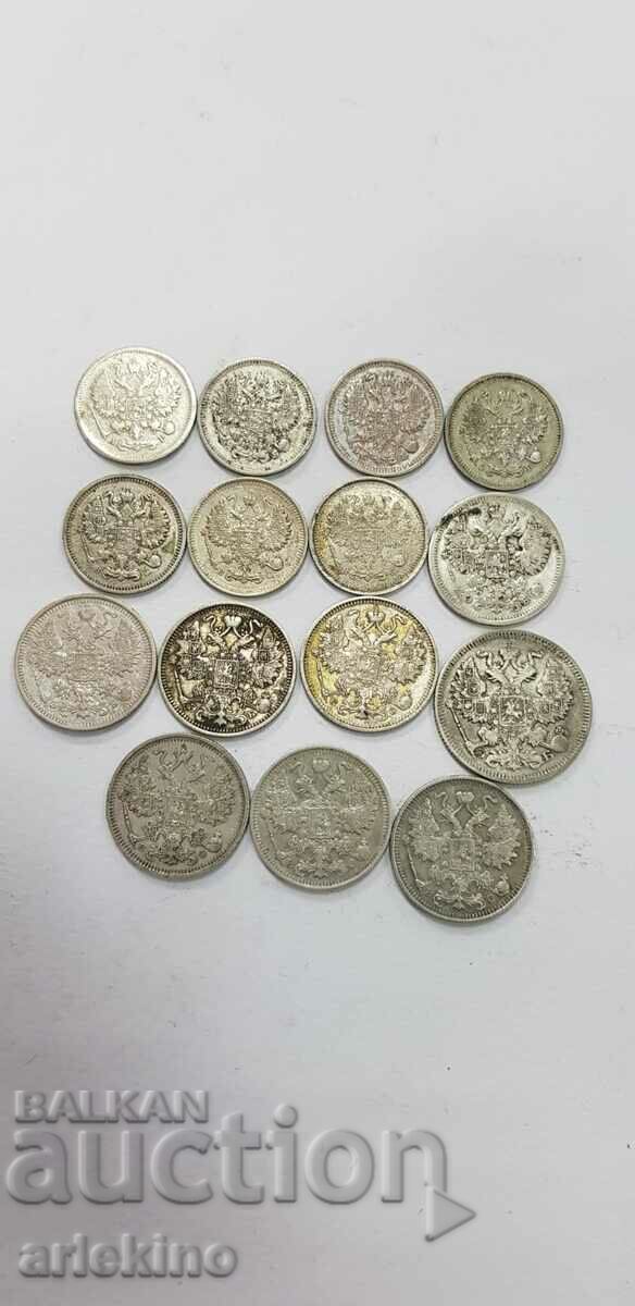 15 pieces Russian royal coins, silver kopecks coin - 5 15 pieces Russian royal coins, silver kopecks coin - 5