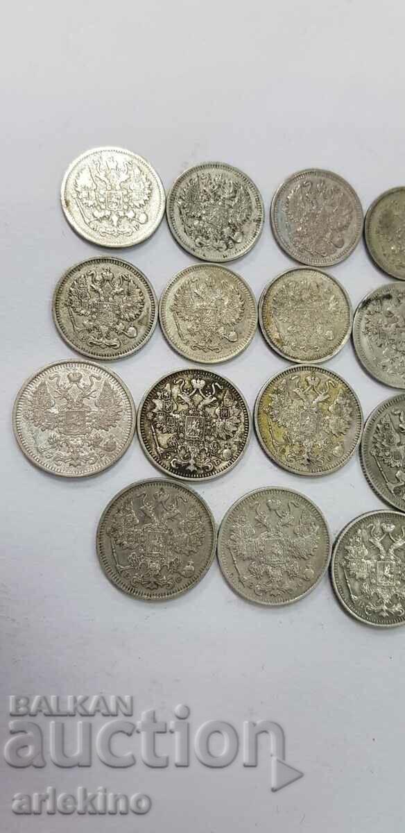 15 pieces Russian royal coins, silver kopecks coin - 6 15 pieces Russian royal coins, silver kopecks coin - 6