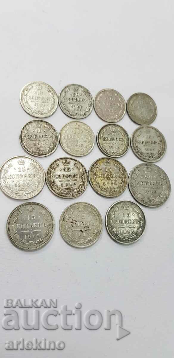 15 pieces Russian royal coins, silver kopecks coin - 7 15 pieces Russian royal coins, silver kopecks coin - 7