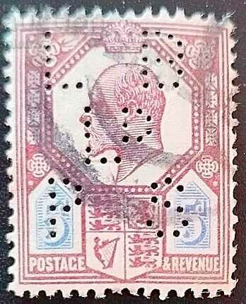 Μεγάλη Βρετανία 1902 Edward 5p Perfin μεταχειρισμένα ταχυδρομικά τέλη ...