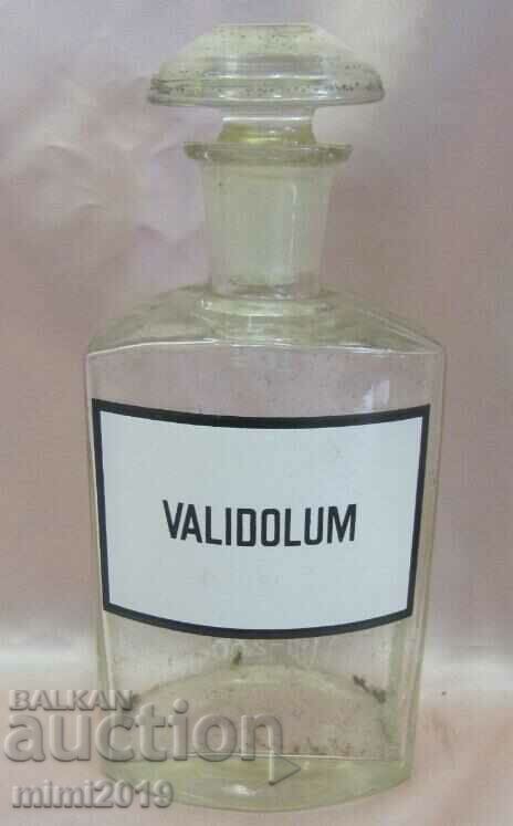 Sticla de farmacie Vintich din secolul al XIX-lea cu etichetă emailată-VALIDOLUM