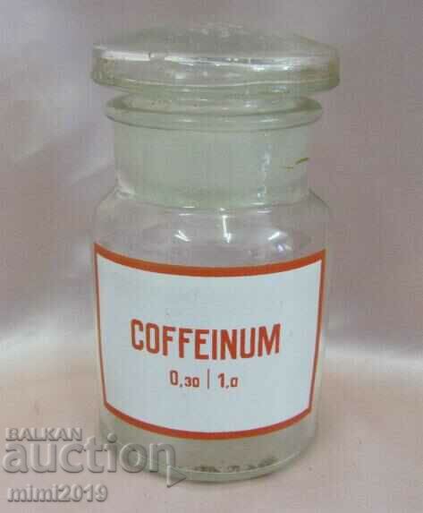 Sticla de farmacie Vintich din secolul al XIX-lea cu etichetă emailată-COFFEINUM
