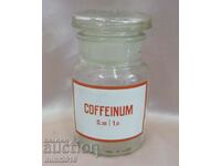 Sticla de farmacie Vintich din secolul al XIX-lea cu etichetă emailată-COFFEINUM
