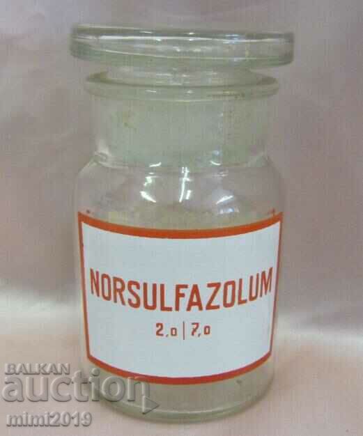 19ος αιώνας Vintich Apothecary Bottle Enameled Label-NORSULFAZOLUM