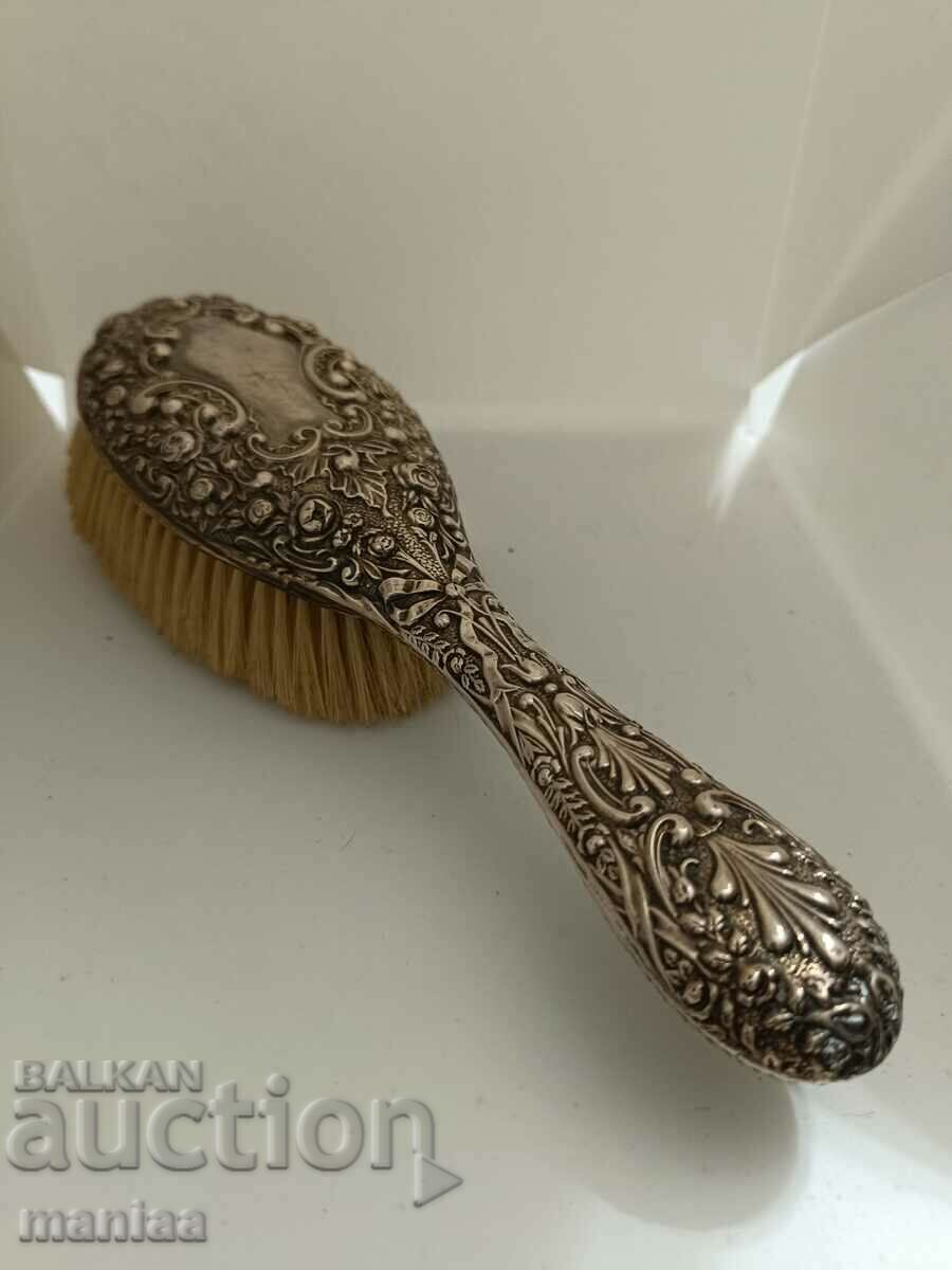 Old marked silver English hairbrush 1900