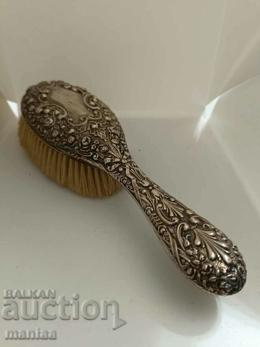 Old marked silver English hairbrush 1900 Old marked silver English hairbrush 1900