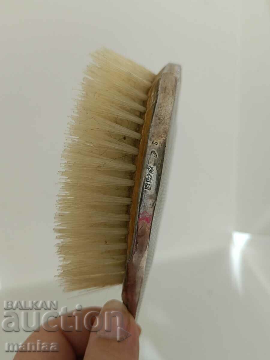 Old marked silver English hairbrush - 6