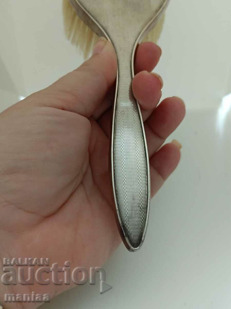 Old marked silver English hairbrush - 7