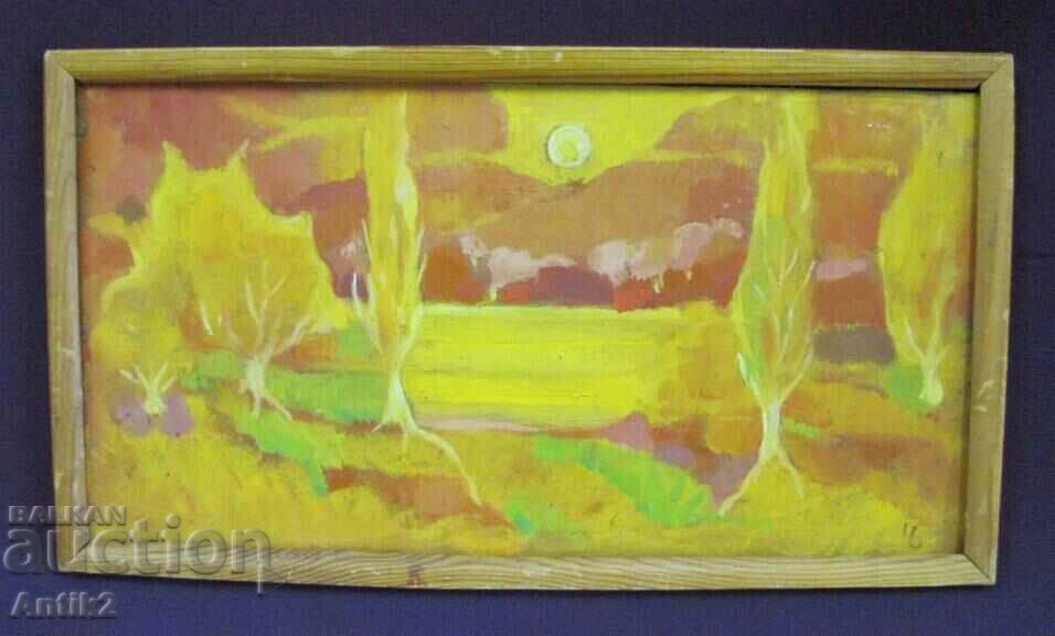 Old Painting Oil Phaser Signed 31x17 cm.