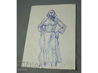 Ioto Metodiev Σχέδιο Ζωγραφική πορτρέτο μιας γυναίκας με μια μαντίλα