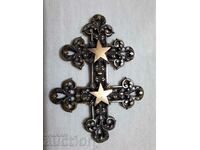 Antique double heraldic cross silver and gold