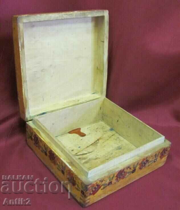 Auction  19th Century Wooden Antique Jewelry Box Hand Painted
