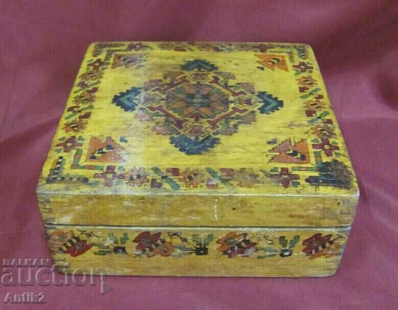 19th Century Wooden Antique Jewelry Box Hand Painted