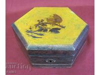 19th Century Wooden Jewelry Box Hand Painted Lid