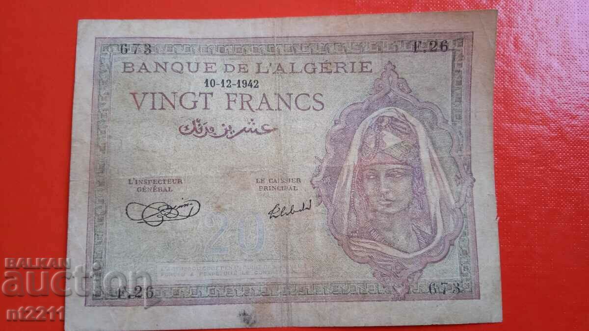 Bancnotă de 20 de franci Algeria franceză 1942