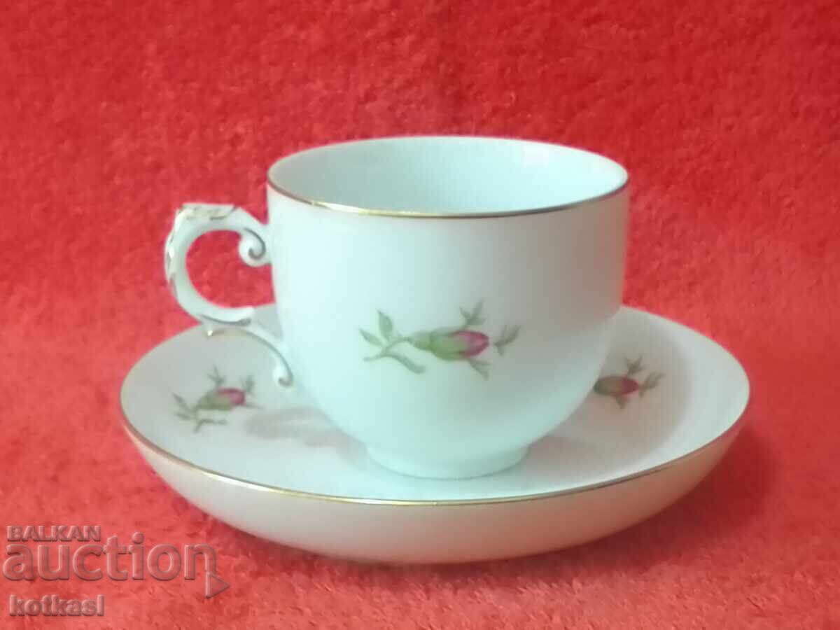 Auction  Old double porcelain set cup plate gilt Furstenberg F